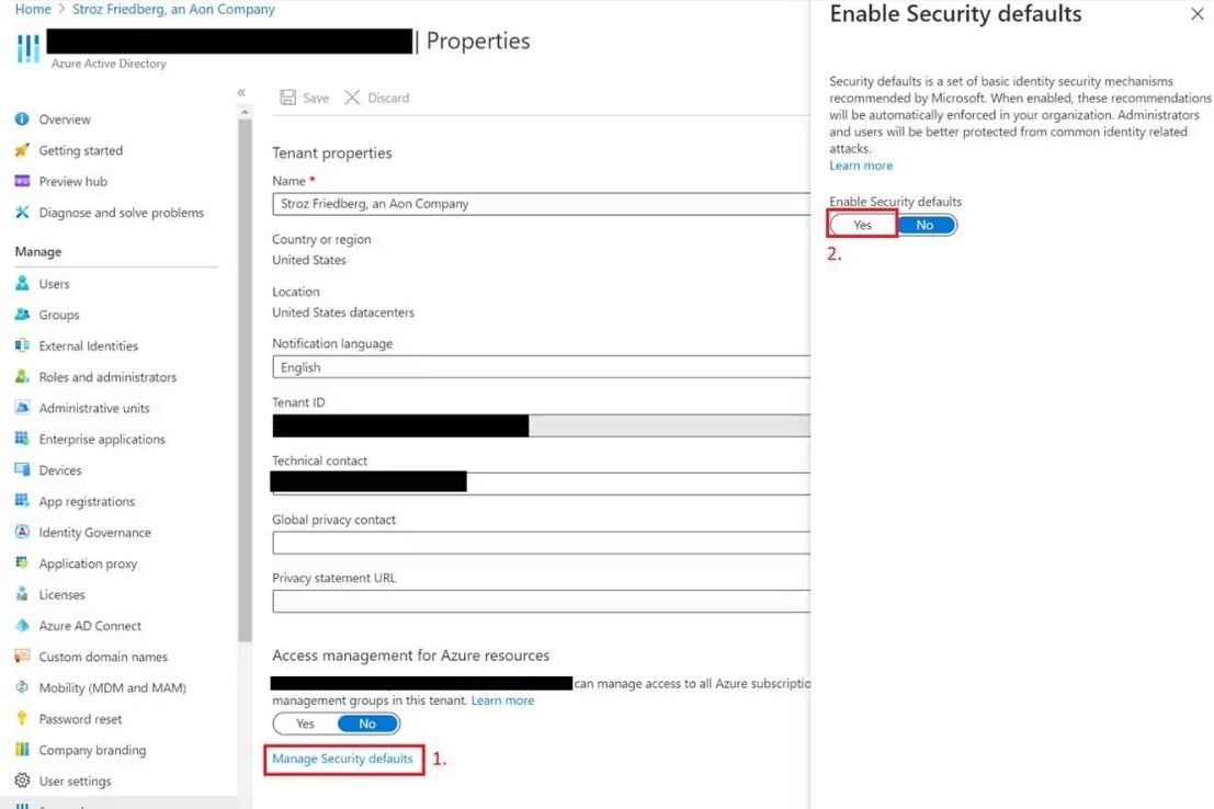 Instructions to enable security defaults