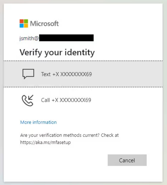 MFA challenge provided to victim by Evilginx2 phishing site