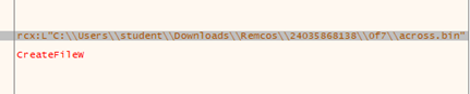 The shellcode Invokes CreateFileW to open across.bin