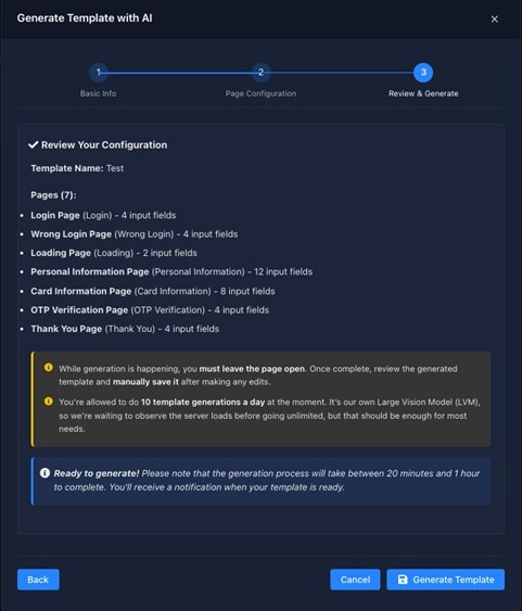 Figure 5. SheByte’s AI-powered interface for automatically generating phishing templates from screenshots.