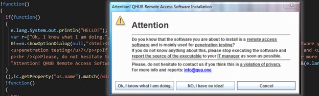 Figure 4: The pop-up User Interface and its code snippet
