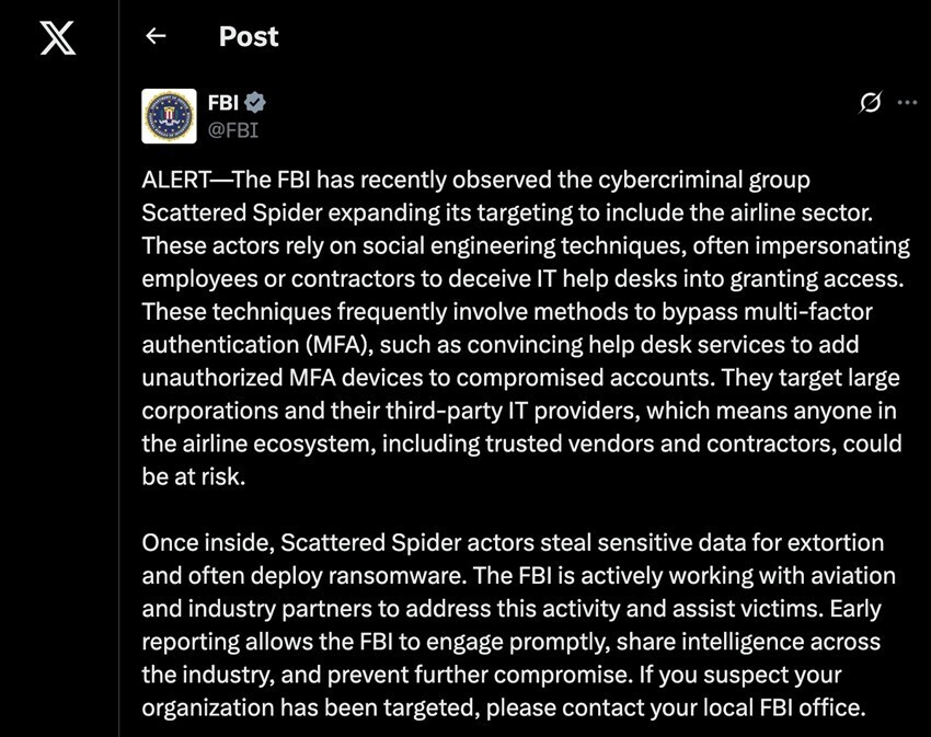 FBI’s statement on X posted on June 28, 2025