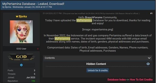 Figure 10. Bjorka’s data release back in January 2024 at BreachForums