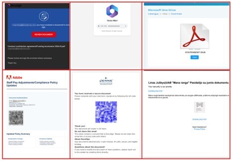 Figure 10. Email attachment examples linked to Tycoon 2FA PhaaS.