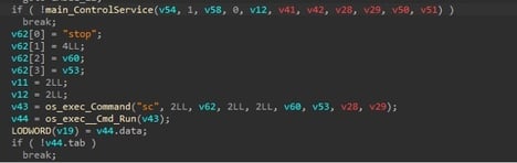 Figure 10. Function to stop service via ControlService