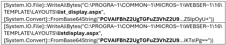 Figure 10. PowerShell commands used to deploy web shells for persistent access