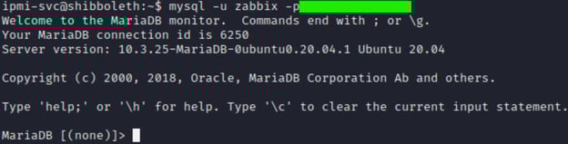 Figure 12. Access to the MariaDB CLI has been obtained