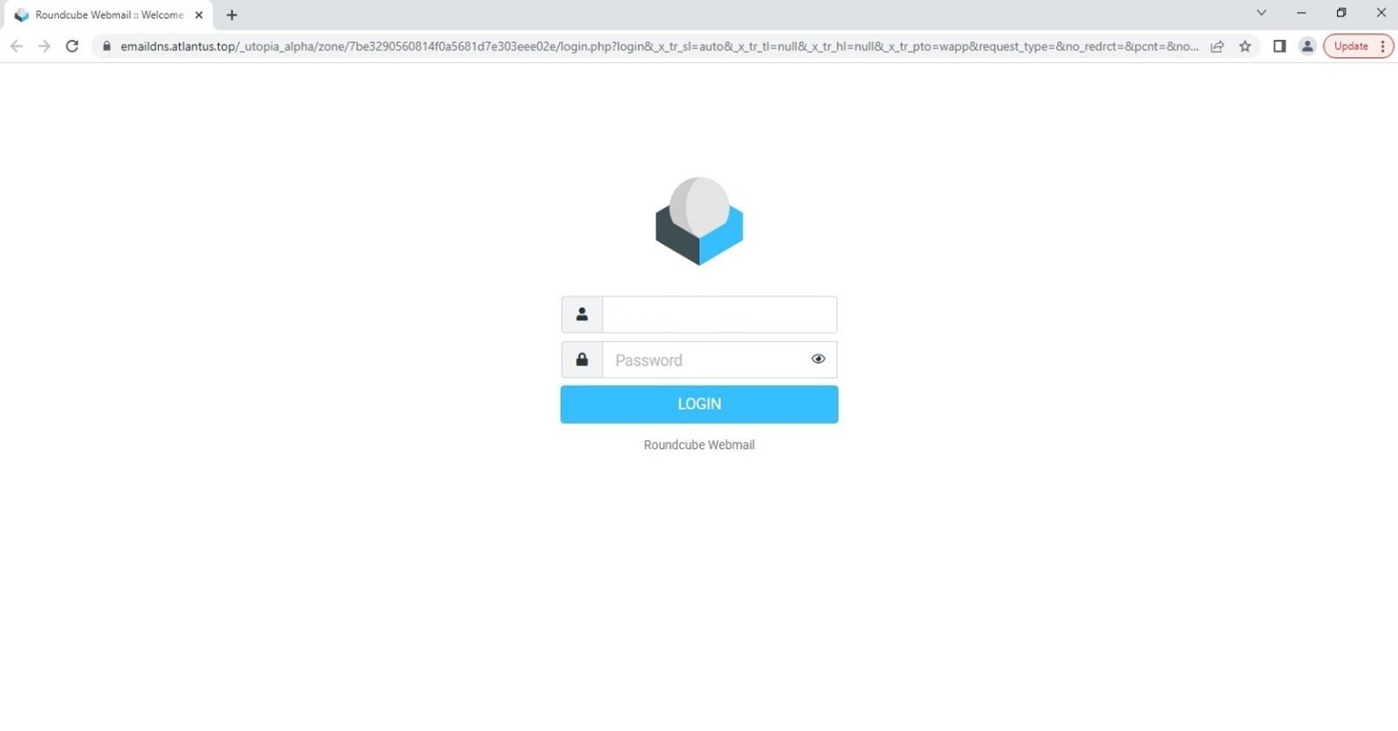Figure 12. Screenshot of the phishing URL that mimics a Roundcube Webmail log-in page