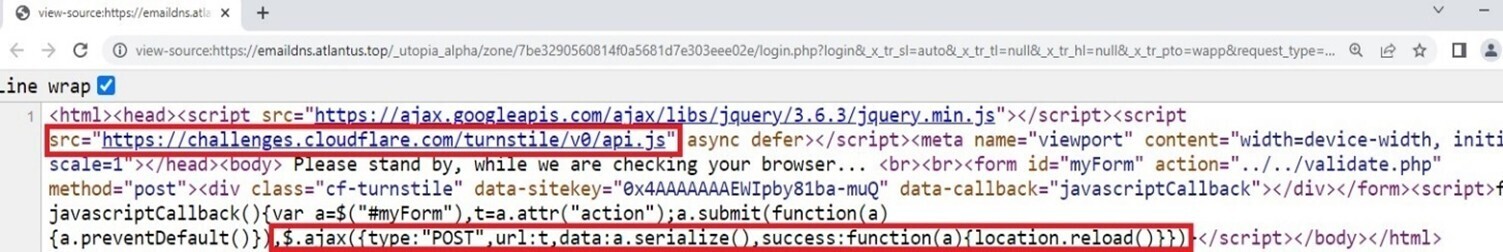 Figure 13. Snippet of the source code of the phishing URL