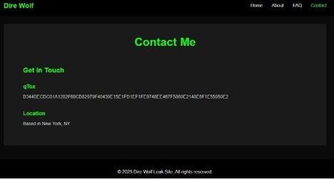 Figure 15. gTox ID and Alleged Location Visible on Dire Wolf Data Leak Site