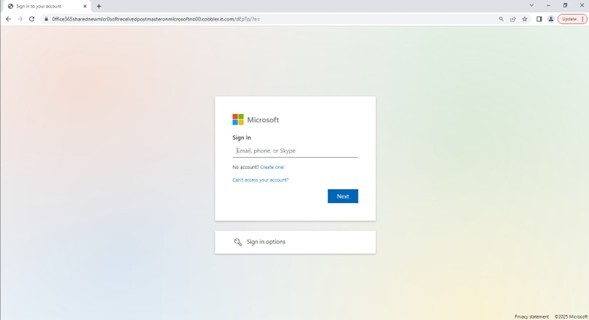 Figure 18. Screenshot of the final landing page of the fake Microsoft log-in page