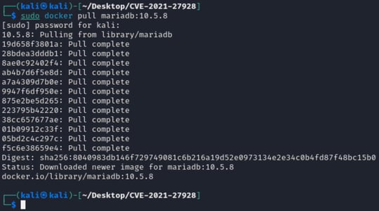 Figure 1. A vulnerable version of a MariaDB Docker image is pulled.-1