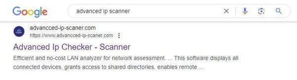 Figure 1. Search results for Advanced IP Scanner may direct users to a malicious domain.