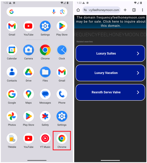 Figure 1. Traffic redirection chain post-installation, via a fake Google Chrome browser app 