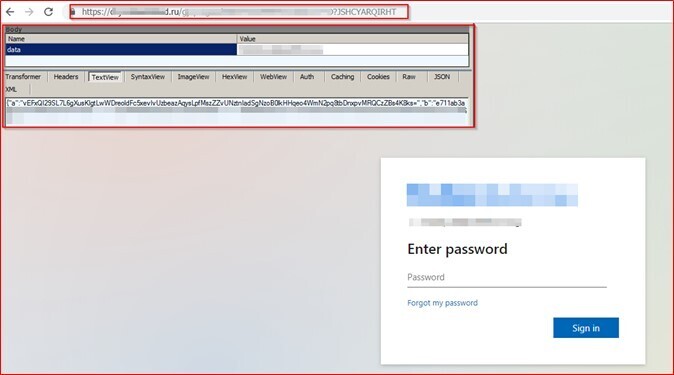 Figure 20. Fake Microsoft authentication login page with automatic sign-in feature.