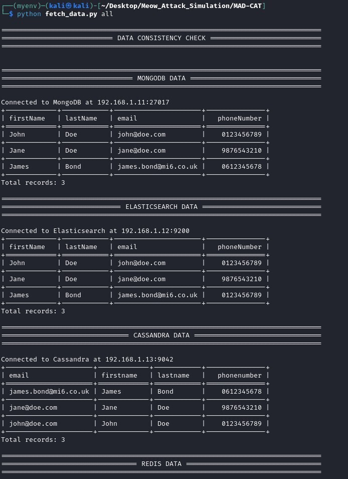 Figure 24. Fetched initial data values of all six databases part 1 of 2