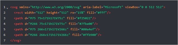 Figure 2. Example benign SVG code that renders a Microsoft logo