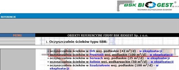 Figure 3.  The Przerosl water treatment plant was previously listed on Biogest’s website.