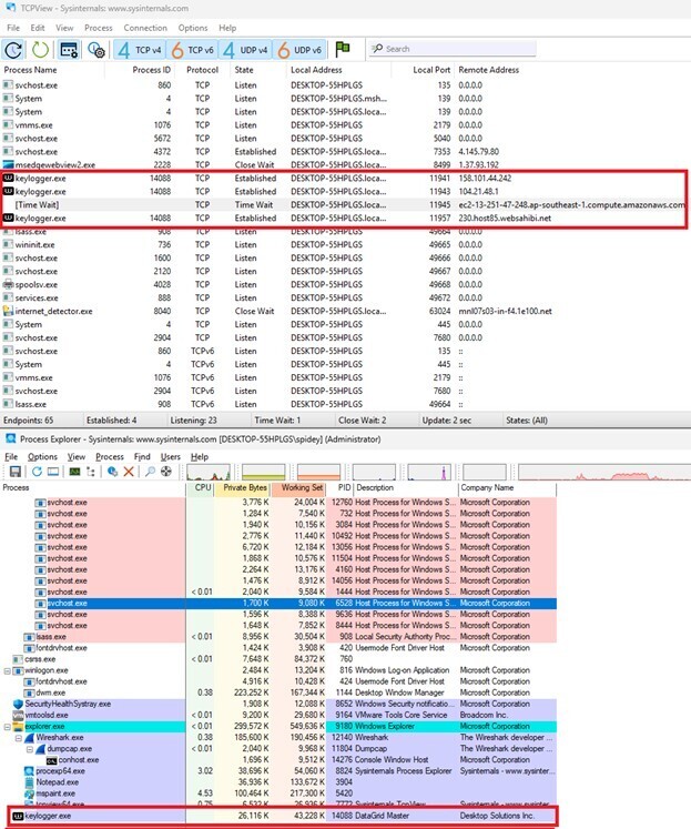 Figure 3. Process and TCP Connections made by SnakeKeyLogger