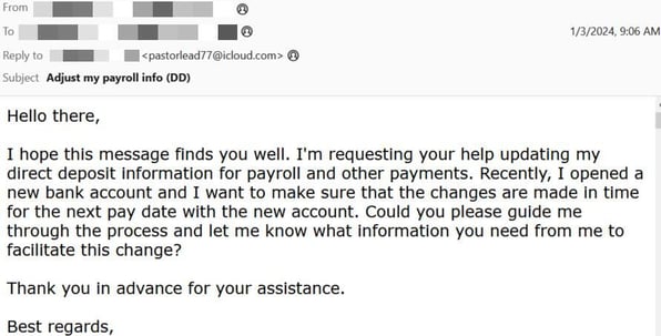 Figure 4 Example 1 of Payroll Diversion BEC