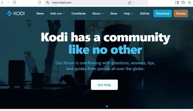 Figure 5. Phishing website imitating Kodi used to serve redirector injects