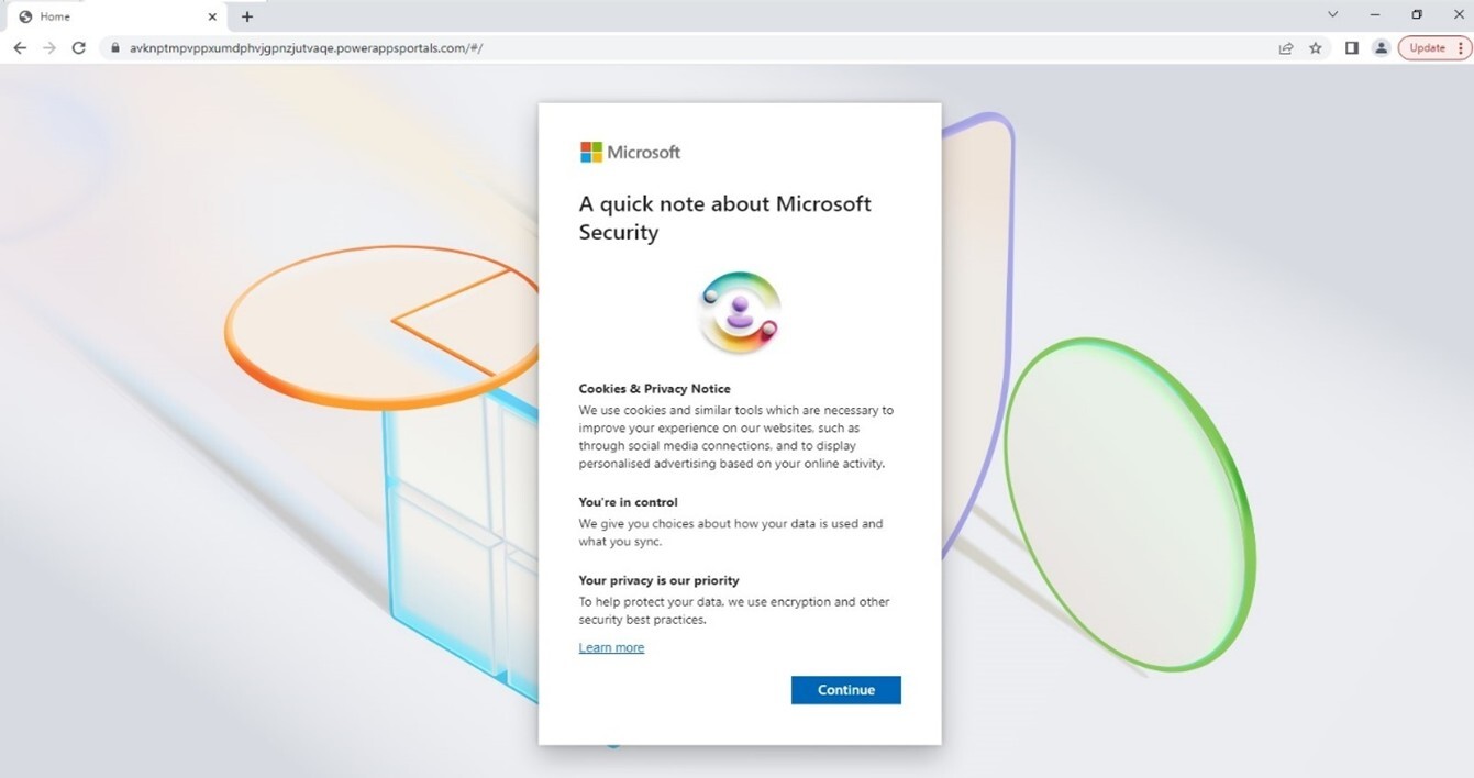 Figure 5. Screenshot of the first phishing URL redirection