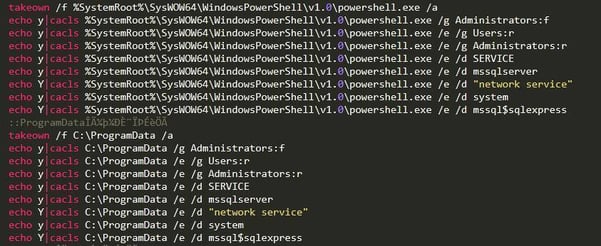Figure 5. The batch script changes ownership of critical executables and directories.