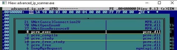 Figure 6. The installed main legitimate program imports the module pcre