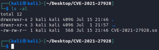 Figure 6. The payload file CVE-2021-27928.so has been created.