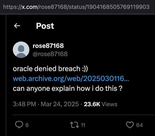 Figure 7 Actor’s post on X providing proof that claimed breach took place