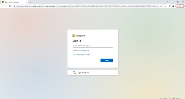 Figure 8. Screenshot of the final landing page that mimics Microsoft sign-in page