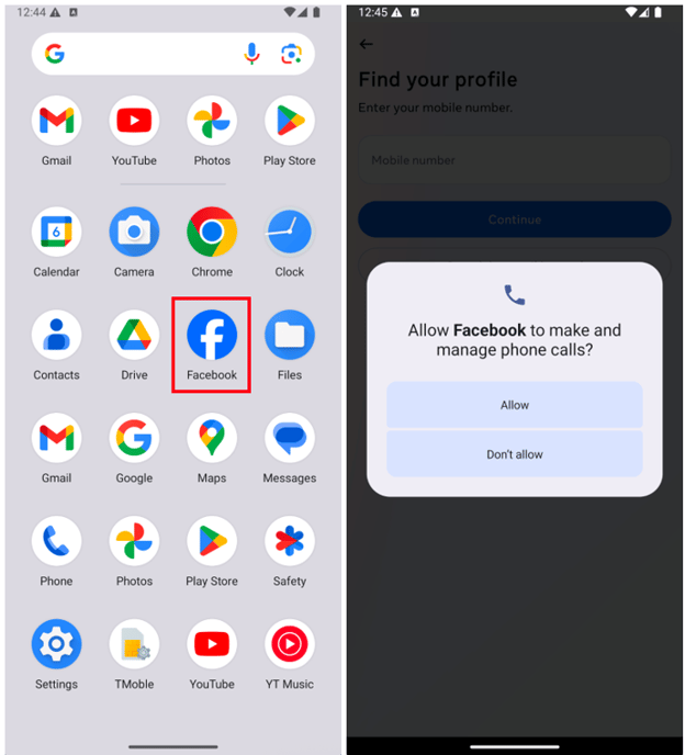 Figure 8. Screenshot of the impersonated Facebook UI post-installation