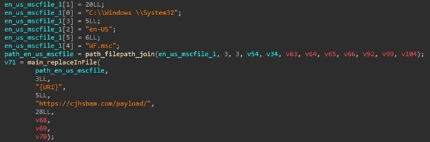 Figure 9. Replacement of URI placeholder with the malicious C2 URL