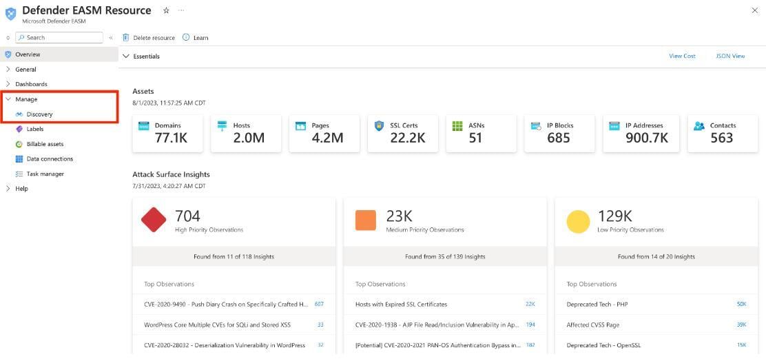 Image 1 Dashboard from Microsoft’s Defender for EASM