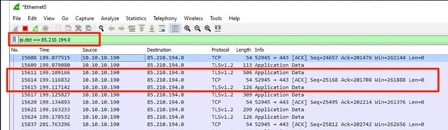 Figure 13. Web traffic is found on tcp 443 via WebSockets.
