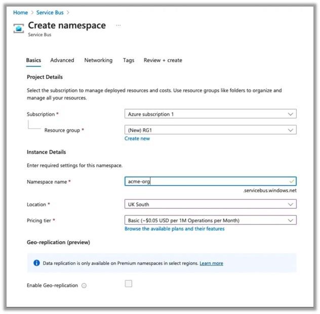 Figure 4. Creation of a namespace